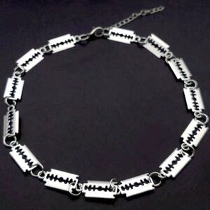 HALLOWEEN SALE Silver Goth Razor Blade Choker Necklace